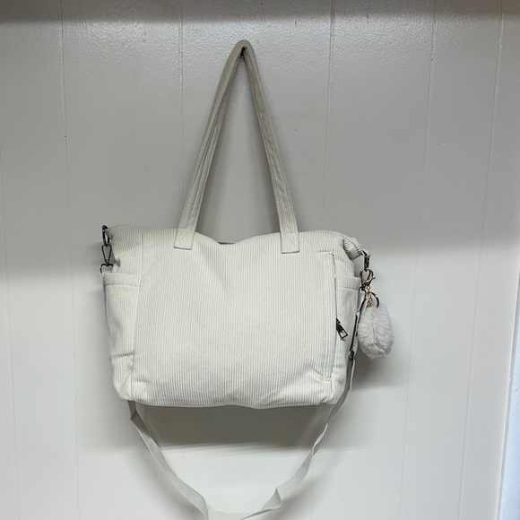 Handbags - Elegant Cream Corduroy Women's Tote Bag